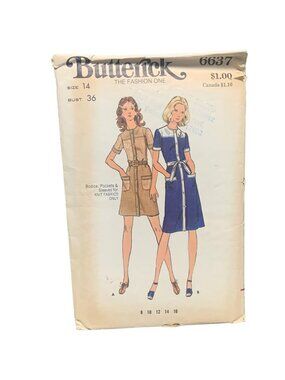 Butterick 6637 Vintage Sewing Pattern Size 14 Dress Pockets Size 14